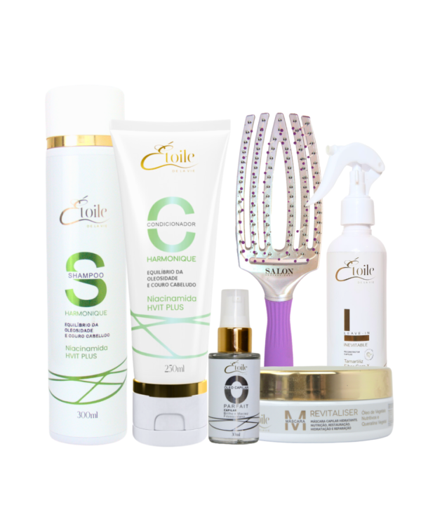 Kit Shampoo e Condicionador Harmonique + Óleo Parfait + Leave-in Inevitable + Máscara Cronograma + Escova Sortida