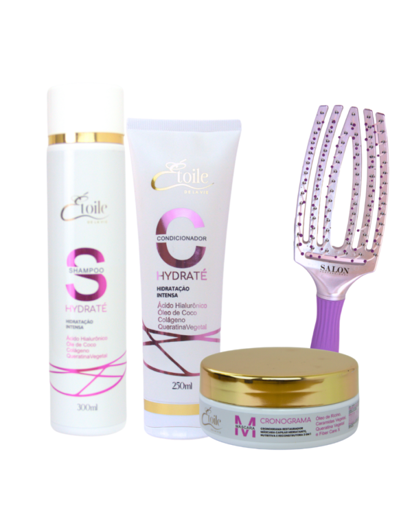 Kit Shampoo + Condicionador Hydraté + Máscara Cronograma + Escova Sortida