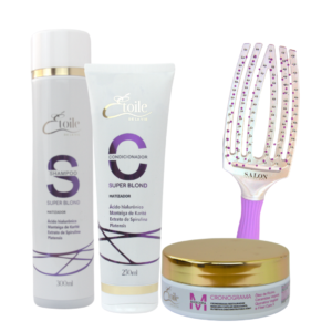 Kit Shampoo e Condicionador Super Blond + Máscara Cronograma + Escova Sortida